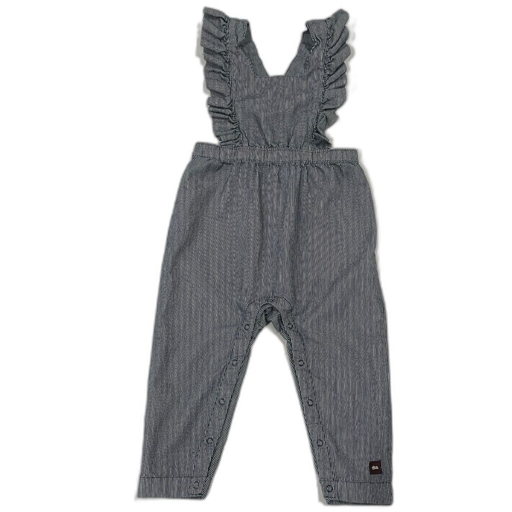 ~ TEA Baby 18-24 m Overalls/Dungarees Adjustable Stripe Blue Toddler Snaps 2 2yr